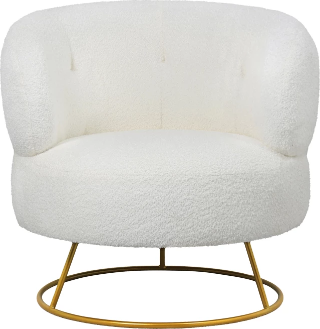 Fotel Connie, stof bouclé krem, këmbë metalike ari, 87x81x81cm