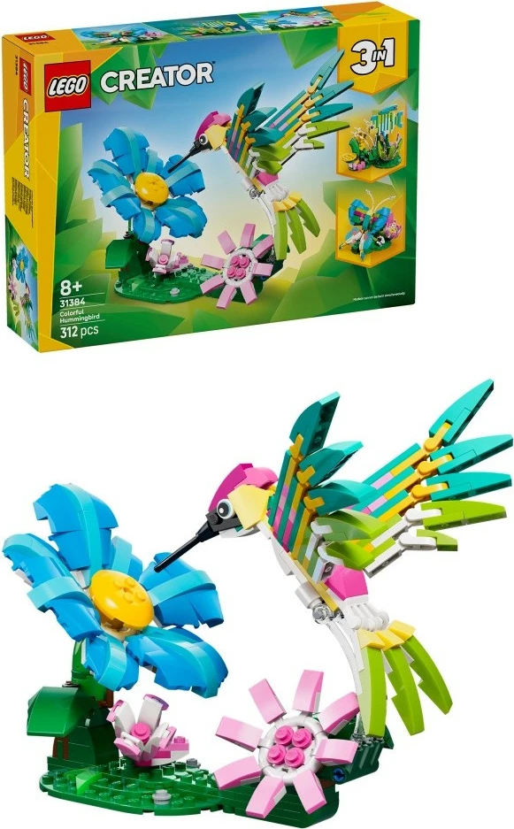 Set ndërtimi LEGO Creator 31384 3‑in‑1, 312 pjesë, moshat 8+, kafshë të egra, kolibri shumëngjyrësh, set