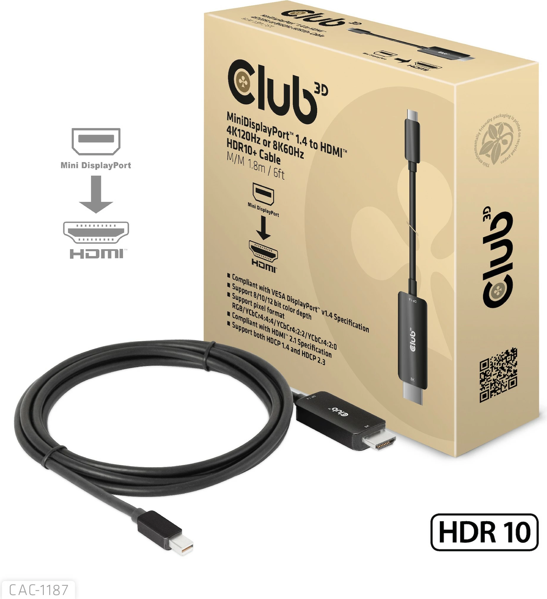 Kabllo Club3D Mini DisplayPort në HDMI 1.8m 8K60Hz e zezë