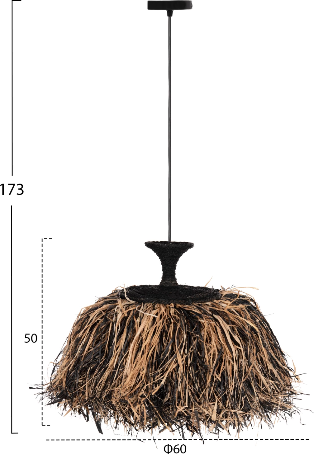 Llambë tavani varëse ORDEM, fibra sisali & banane, kapak i zi & natyral, 60x50cm