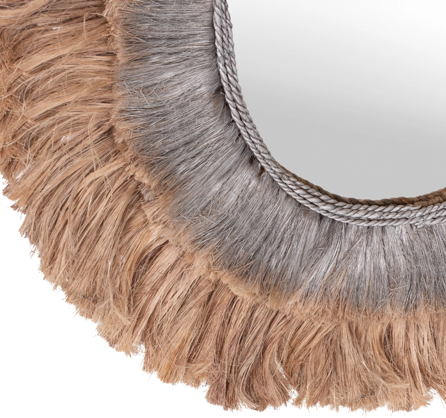 Pasqyrë ovale prej fibrash abaca, ngjyrë natyrale dhe argjendi, FH7738, 90x5x140H cm