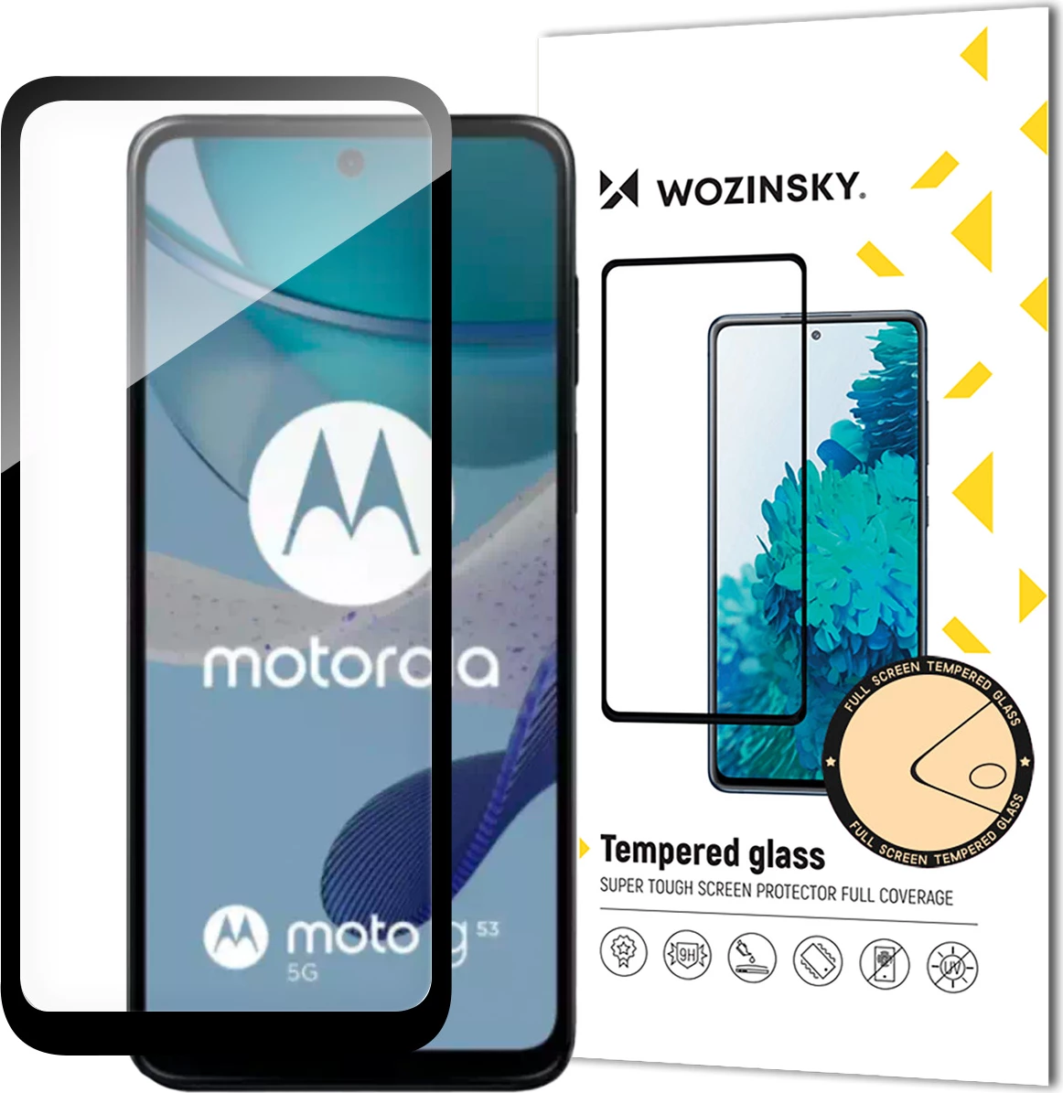 Xham i temperuar Wozinsky Full Glue për Motorola Moto G53, me kornizë, Zi