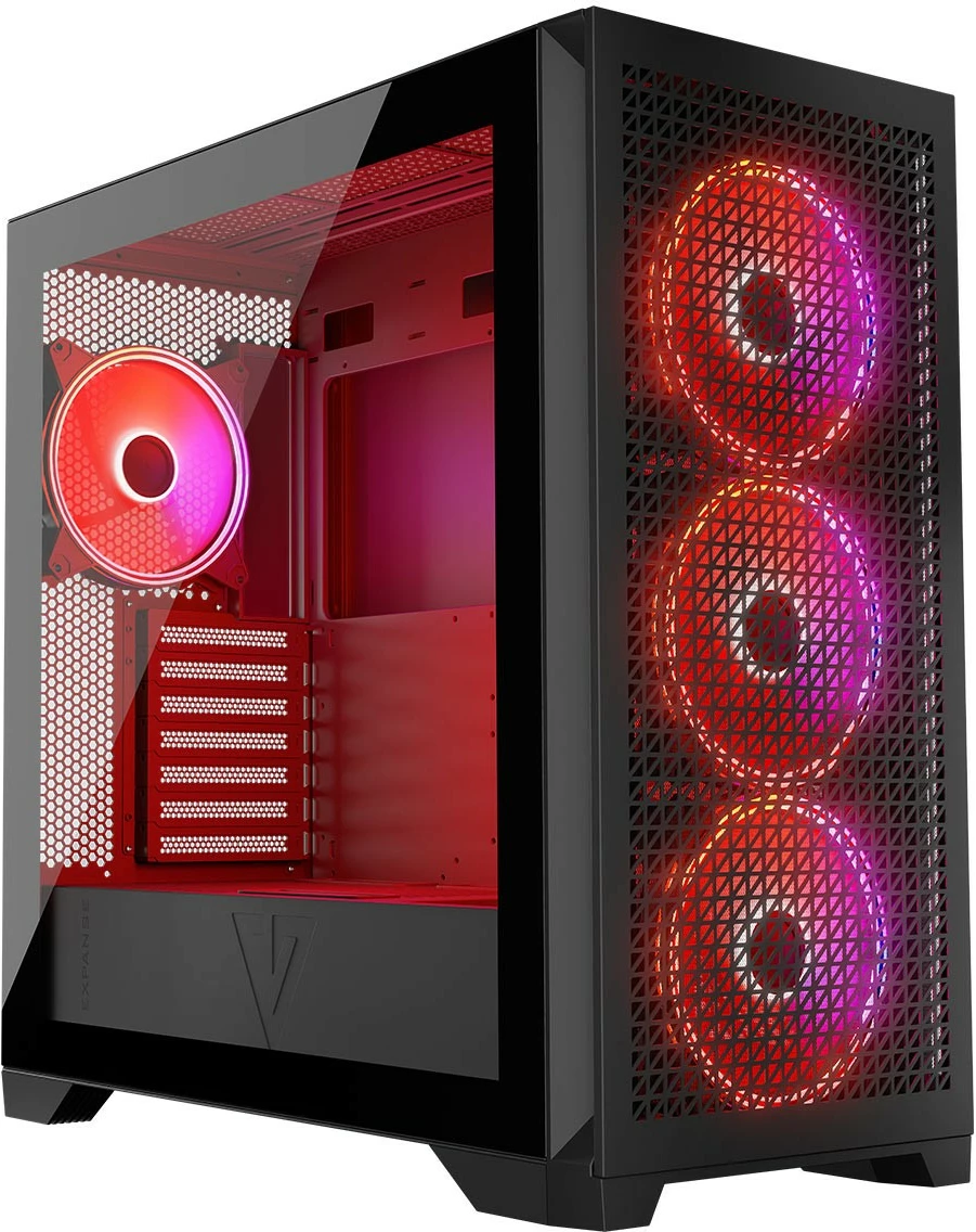 Kasë MODECOM Volcano Expanse T Apex ARGB Midi Tower, xham i temperuar, 4x140mm ARGB, ATX/mATX/ITX, USB-C, e zezë