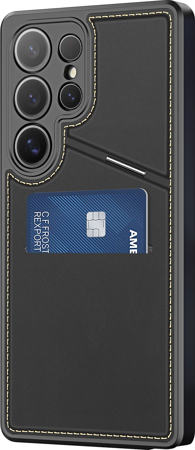 Mbështjellës Dux Ducis Rafi II për Samsung Galaxy S25 Ultra, me stand dhe xhepa për kartela, i zi