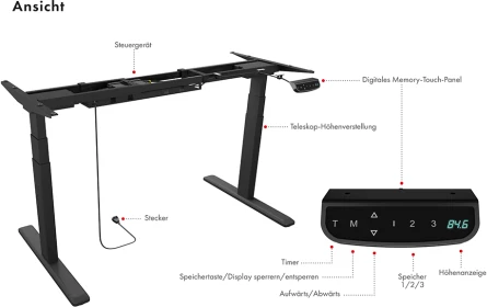 Kornizë tavoline sit-stand elektrike ICYBOX IB-EW205B-T, 62-128 cm, gjerësi 100-170 cm, 2 motorë, ngarkesë 125 kg, e zezë, pa pllakë tavoline