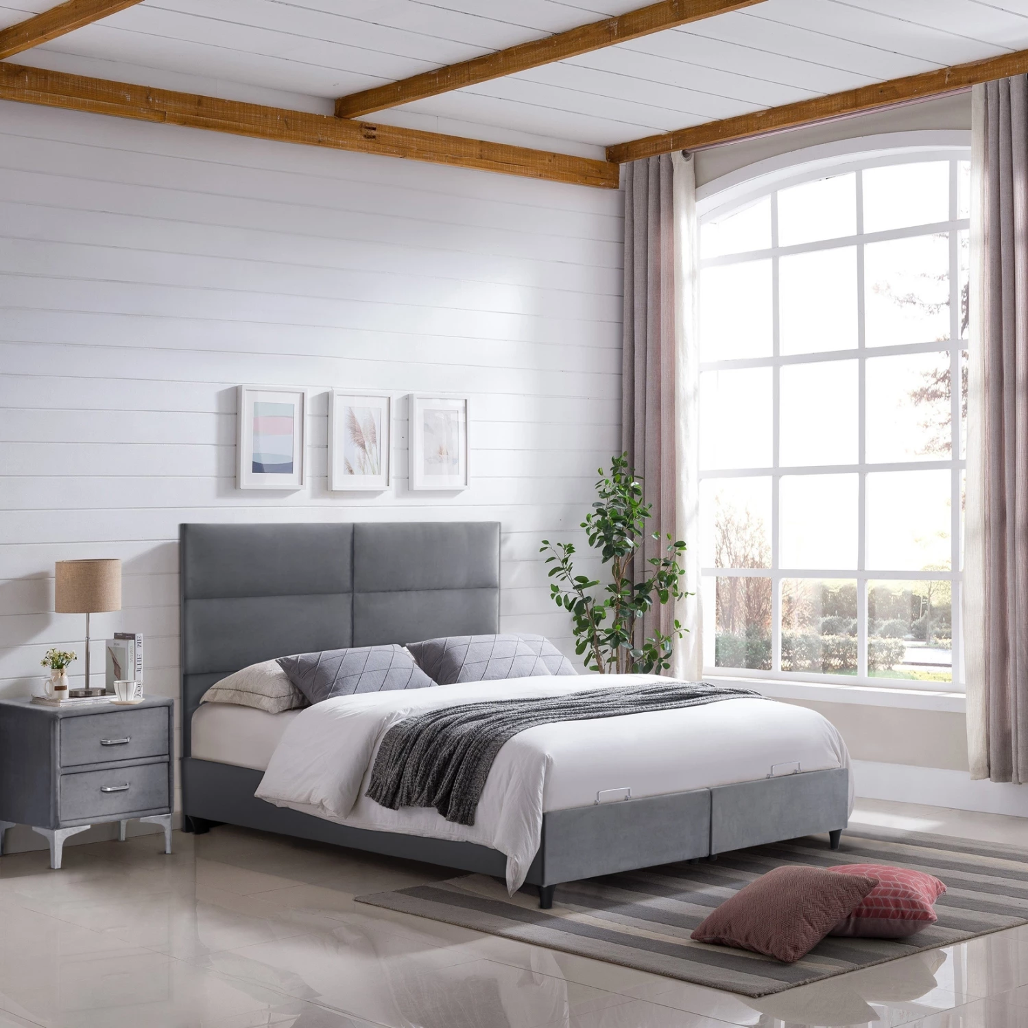 Krevat me hapësirë për depo, kadife gri, MILO FH738.10, për dyshek 140x200cm