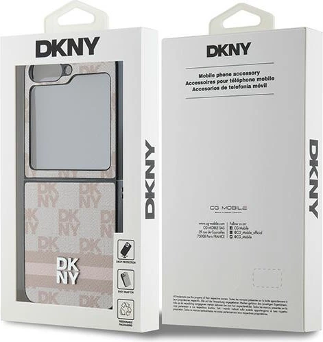 Mbështjellës DKNY për Samsung Galaxy Z Flip 6, model Checkered Pattern Printed Stripes, Rozë