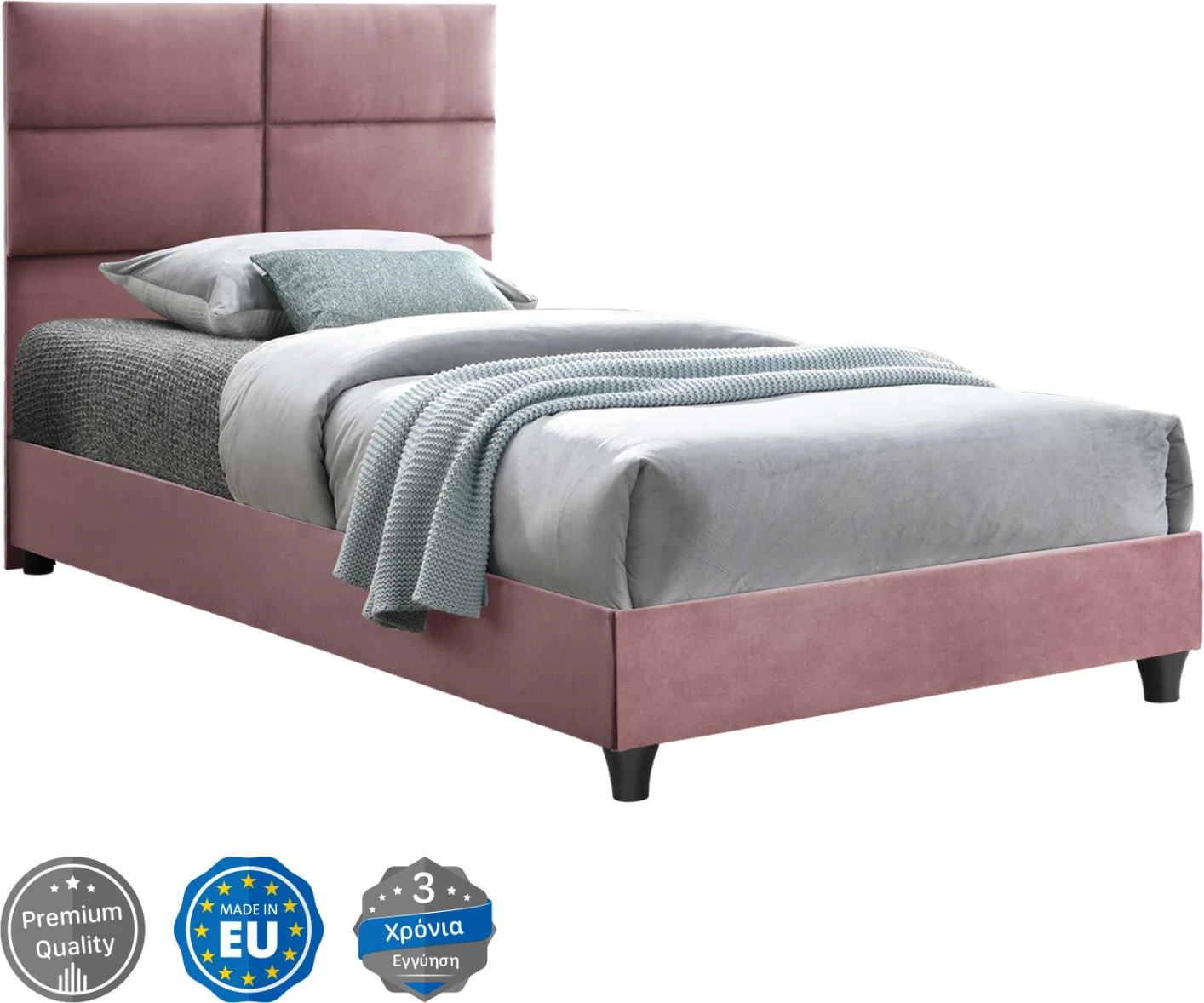 Krevat FH652.12 MILO, kadife rozë e zbehtë, 90x200cm