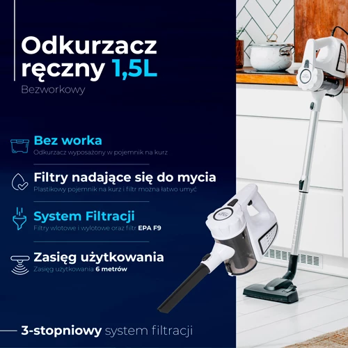 Fshesë me korrent vertikale pa thes, Adler AD 7036w, 800W, depozitë 1.5L, kabllo 5m