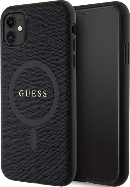 Mbështjellës Guess GUHMN61PSAHMCK për iPhone 11/XR, Saffiano MagSafe, i zi
