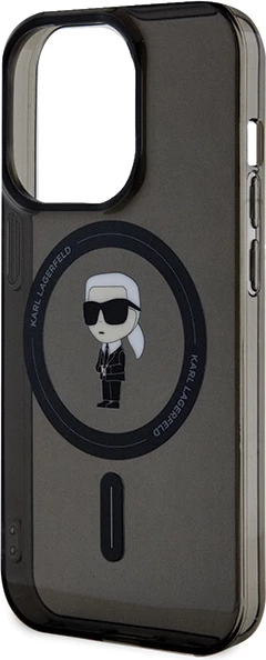 Mbështjellës Karl Lagerfeld IML Ikonik MagSafe për iPhone 15 Pro, i zi