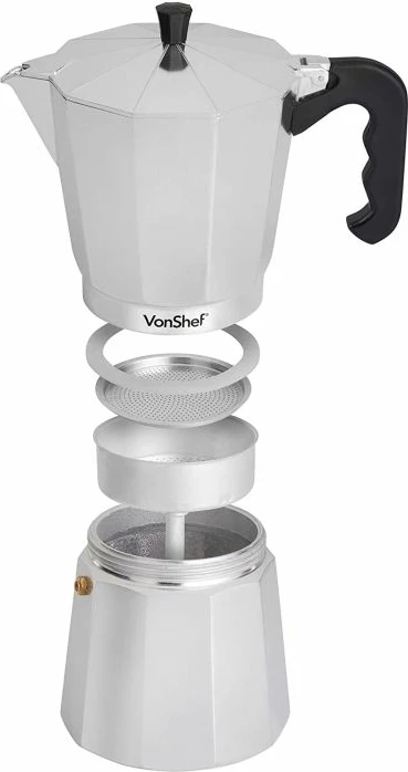 Aparat espresso (moka) Vonshef 1000144 600 ml 12 filxhana alumin, argjendi/zi