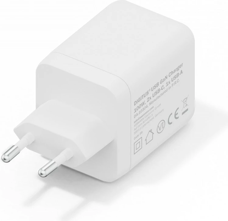 Karikues muri GaN 100W, Digitus DA-10304, 2x USB-C + 1x USB-A, i bardhë