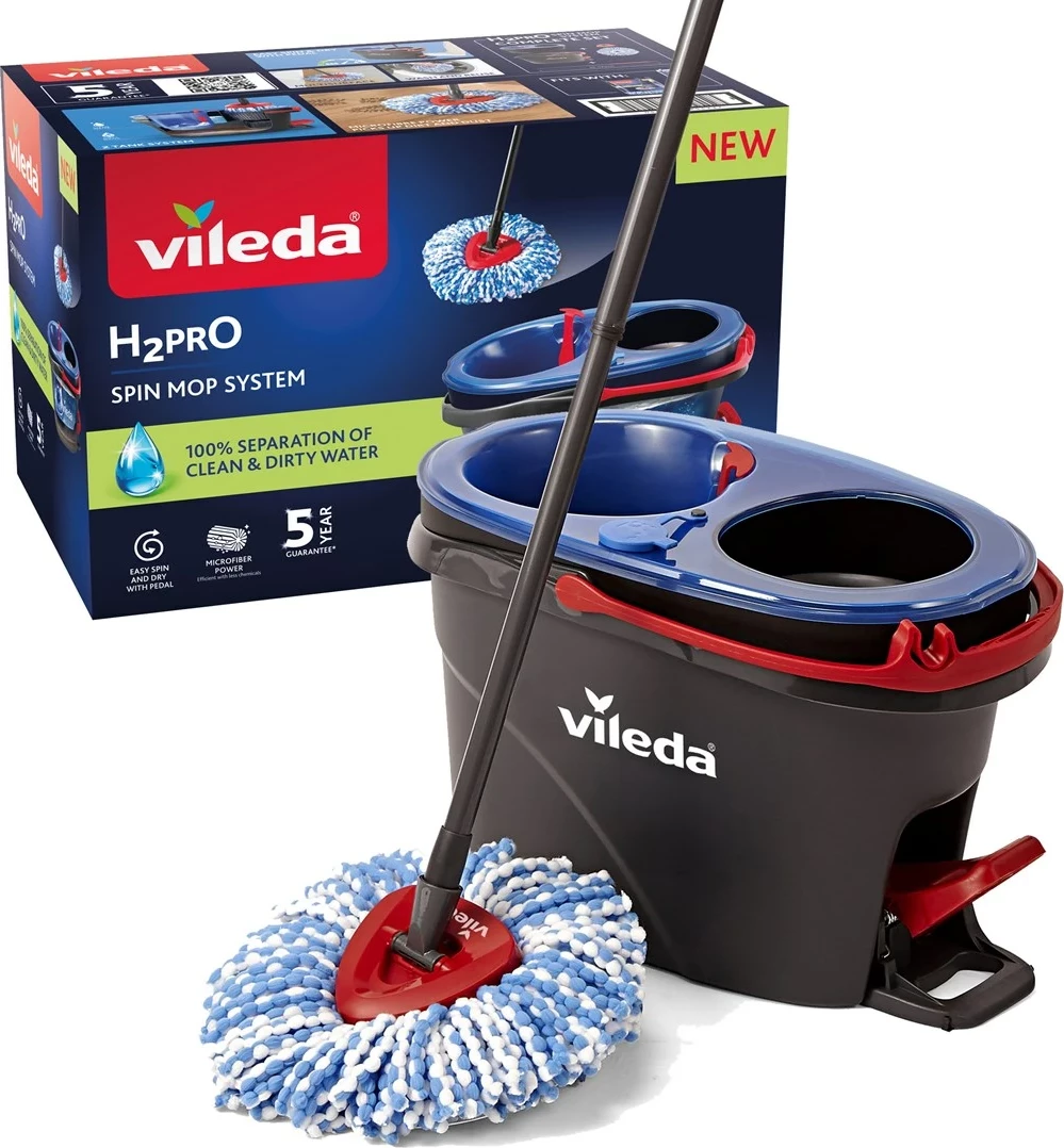Mop rrotullues Vileda H2prO me kovë, mikrofibër, i zi