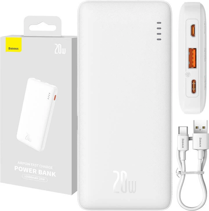 Powerbank Baseus Airpow 10000mAh, 20W, i bardhë