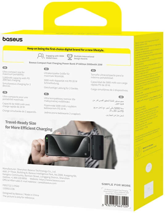 Powerbank Baseus Compact IP 5000mAh 20W, e zezë