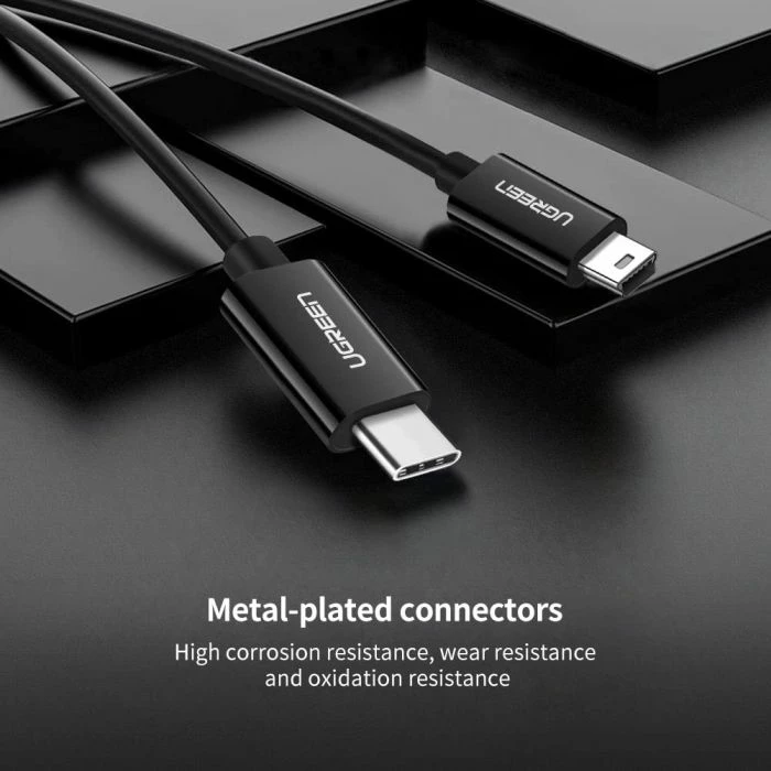 Kabllo USB-C (M) në Mini USB 5-Pin (M), UGREEN 50445, 1m, USB 2.0 480Mbps, e zezë, polybag
