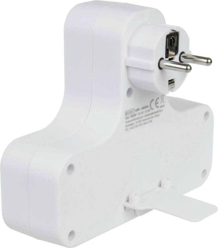 Prizë shumëfishuese murale me Switch, Maclean, MCE224E, 4 dalje (2x16A Type E + 2x2.5A Type C), pa kabllo, e bardhë