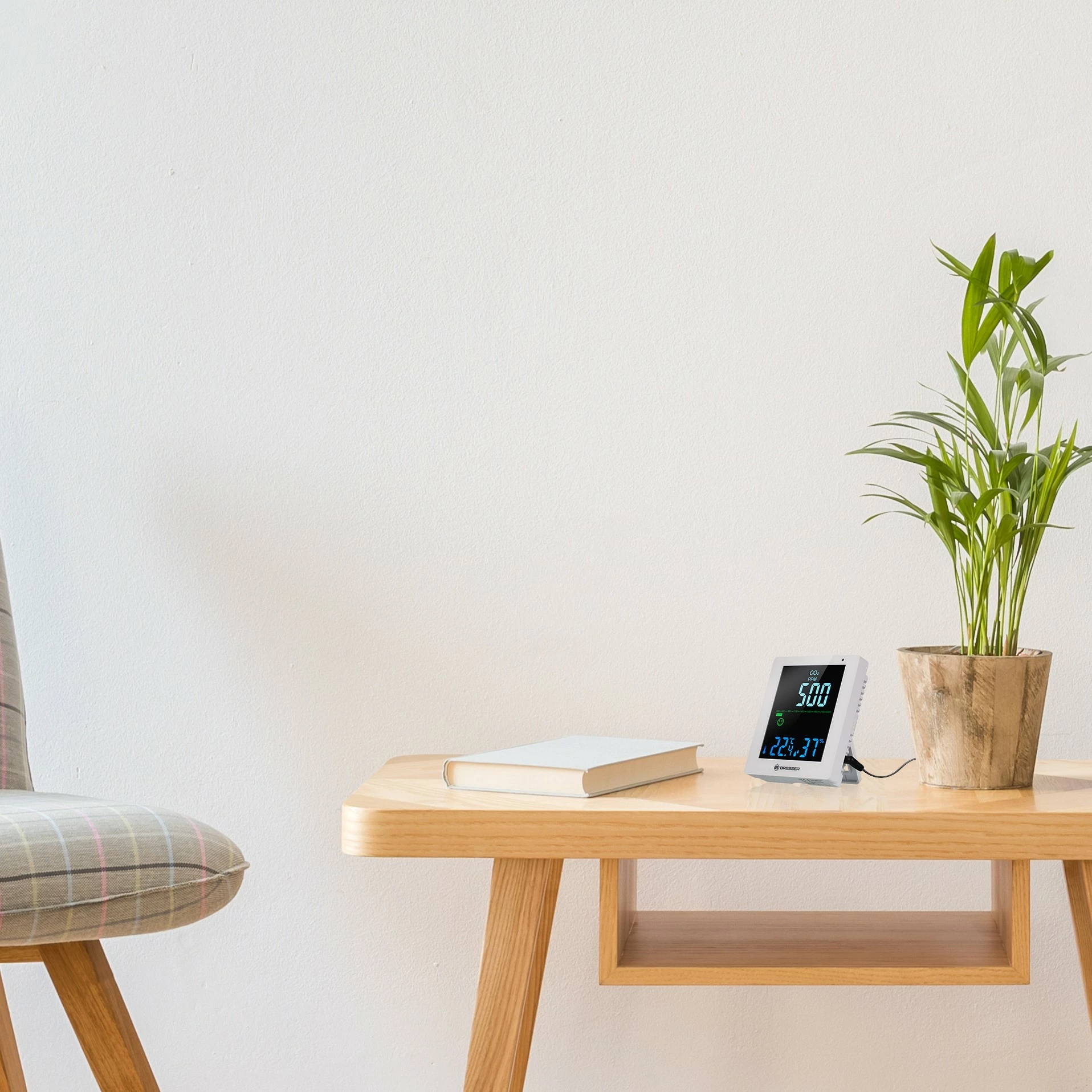 Monitor ajri Bresser CO2, ekran dixhital, bardhë