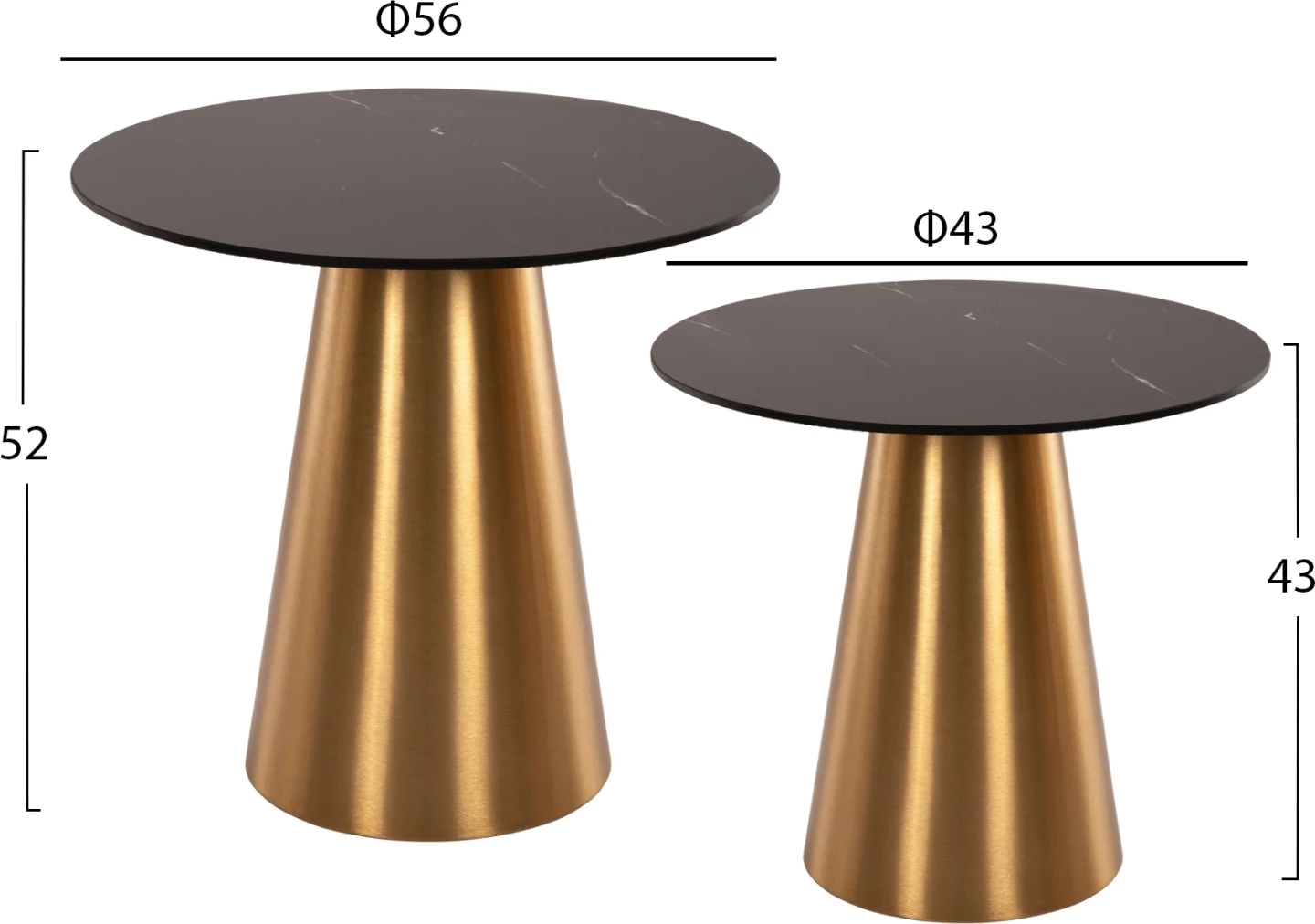 Tavolina anësore 2 copë RENGI FH9665 metal në ngjyrë ari-zi me sipërfaqe qeramike Φ56&Φ43 cm