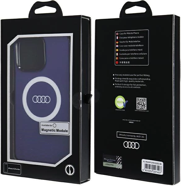 Mbështjellës Audi IML Big Logo MagSafe për iPhone 15 Pro Max, Blu
