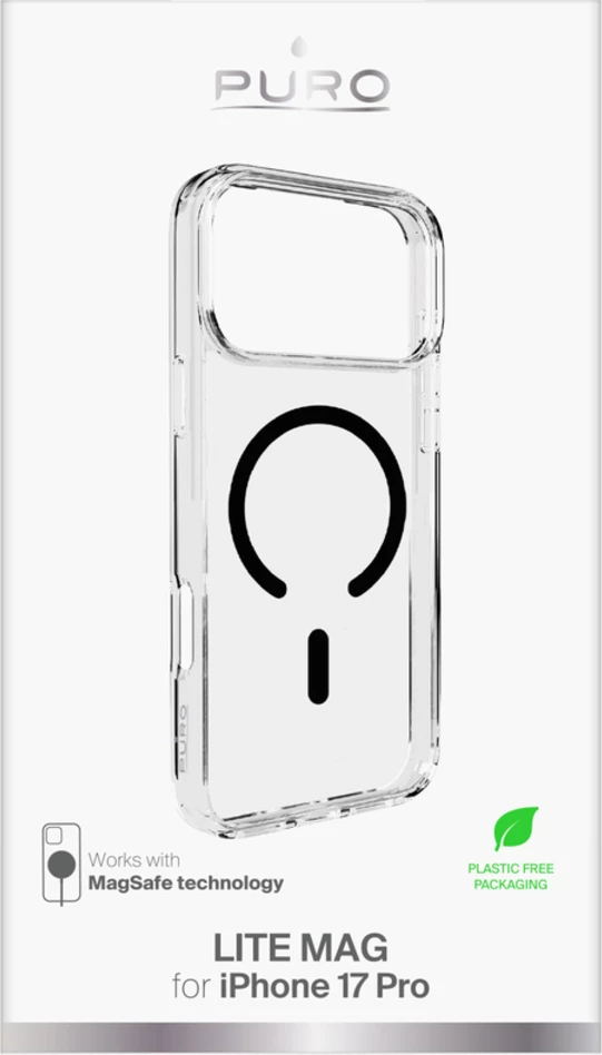 Mbështjellës Puro Lite Mag për iPhone 17 Pro, MagSafe, transparent me unazë të zezë