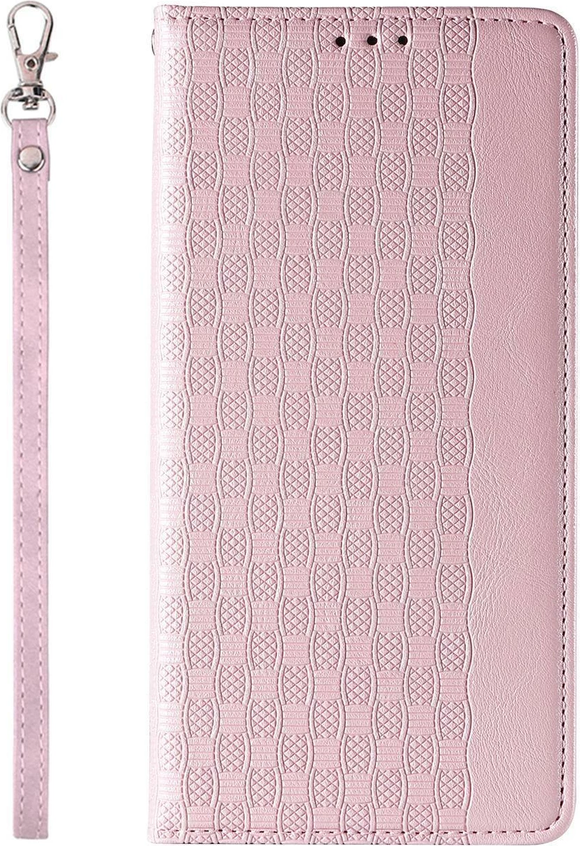 Mbështjellës Hurtel Magnet Strap Case për iPhone 14, flip wallet me rrip dore, rozë