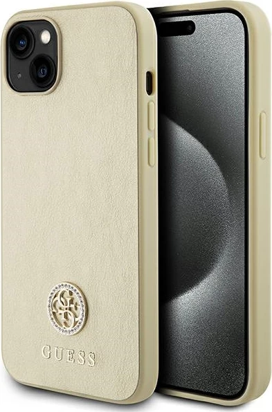 Mbështjellës Guess 4G Strass Metal Logo për iPhone 15, Gold