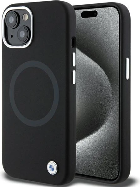 Mbështjellës BMW Signature Liquid Silicone MagSafe për iPhone 15, i zi
