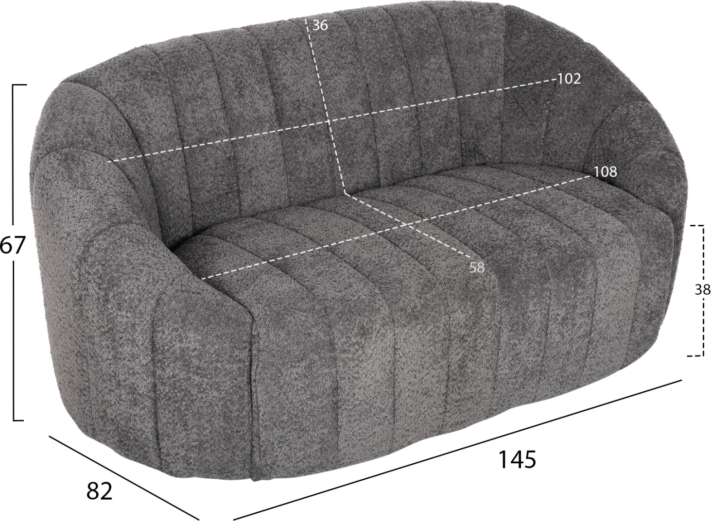 Divan dy vendesh MOBY FH9595.01, pëlhurë boucle gri, 145x82x67H cm