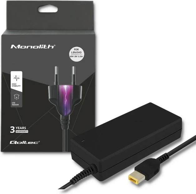 Adapter rryme Qoltec për Lenovo, 90W, 20V, 4.5A, Slim Tip, i zi