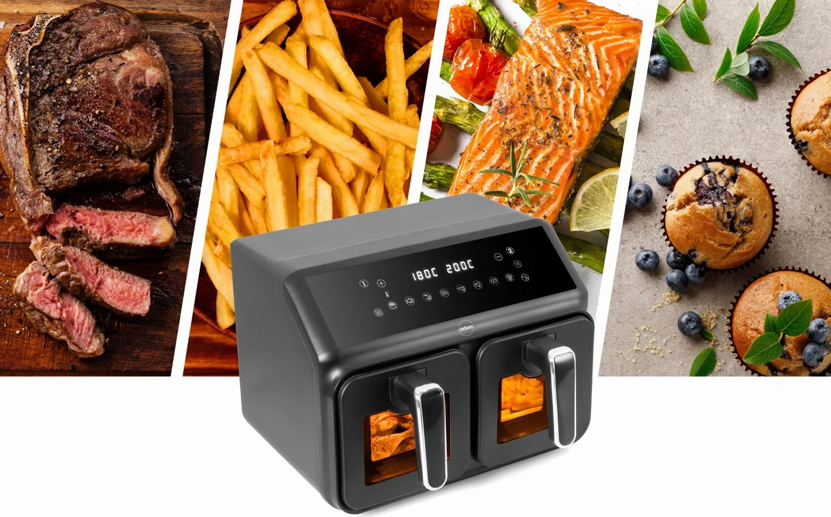 Fritezë me ajër të nxehtë ELDOM FR210 dualcrisp, 8 L, 2200 W, Ekran LED