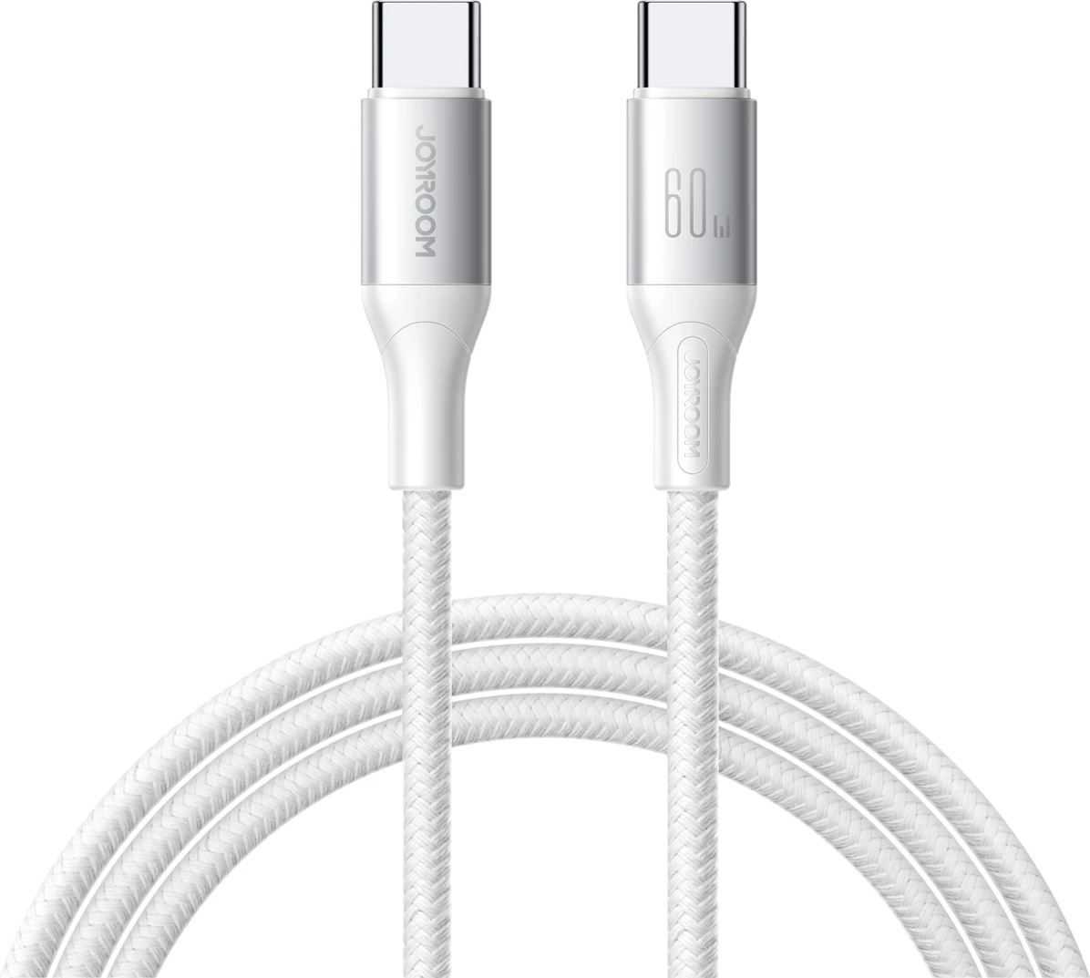 Kabllo USB-C në USB-C, Joyroom, S-A28, 60W, 1 m, USB 2.0 480 Mbps, najlon i gërshetuar, e bardhë