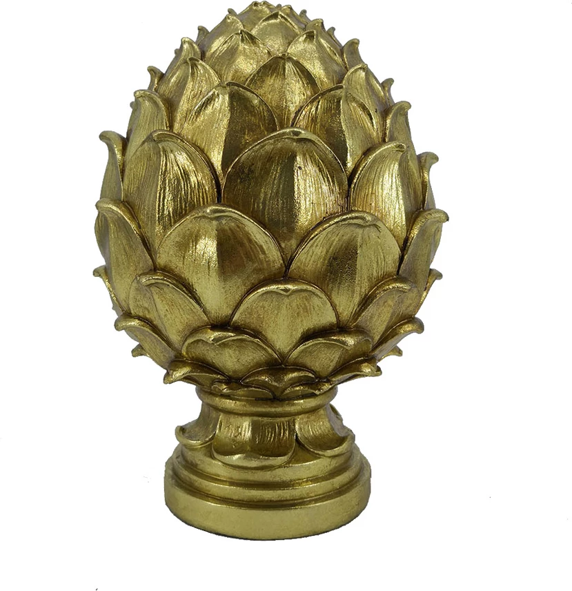 Dekor totem GOLDEN PINUS, polirezine, ngjyrë ari, 16x16x25cm