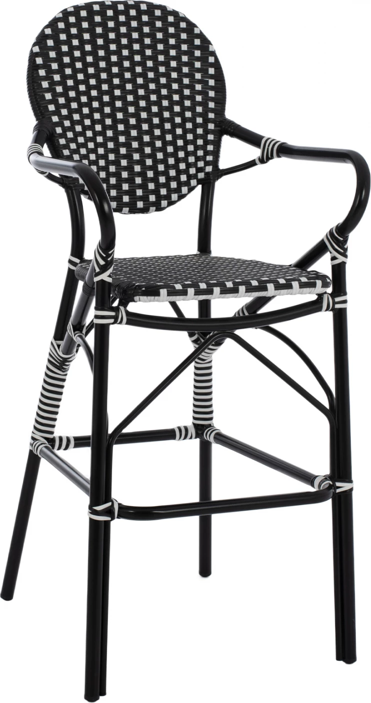 Karrige për bar alumini, pamje bambuje, me thurje, ngjyrë zezë dhe bardhë, FH5794.02, 56x60x126 cm