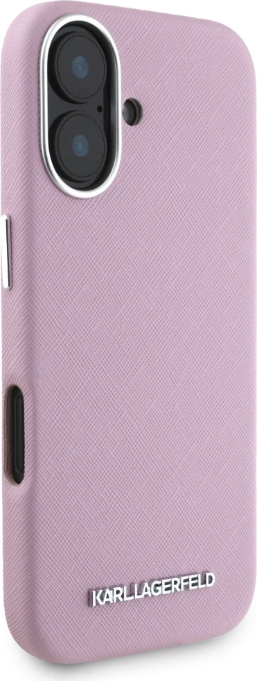 Mbështjellës Karl Lagerfeld Saffiano Full Wrapped Elongated Metal Logo MagSafe për iPhone 16, Rozë