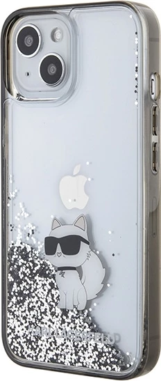 Mbështjellës Karl Lagerfeld Liquid Glitter Choupette për iPhone 15, Transparent, Silver