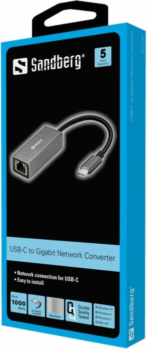 Adapter rrjeti USB-C Gigabit Sandberg 136-04, alumin, gri