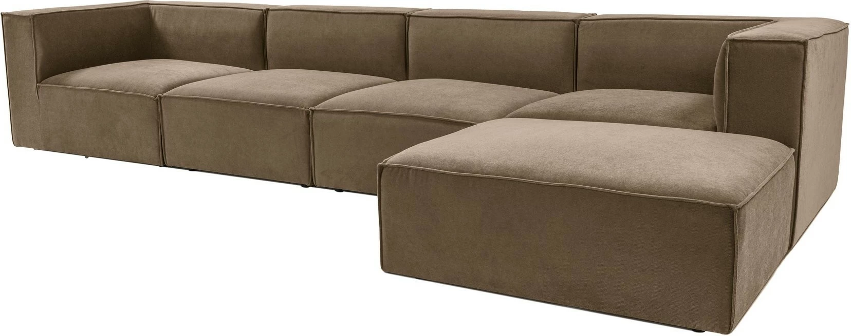 Këndore Sora me pouffe, kornizë druri, pëlhurë lino, kafe, 350x65x190cm