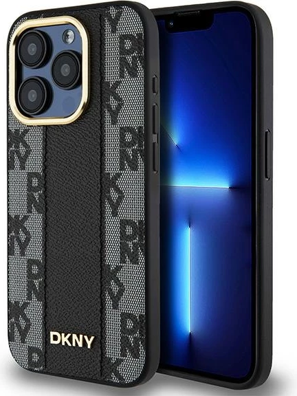 Mbështjellës DKNY Leather Checkered Mono Pattern MagSafe për iPhone 15 Pro Max, i zi