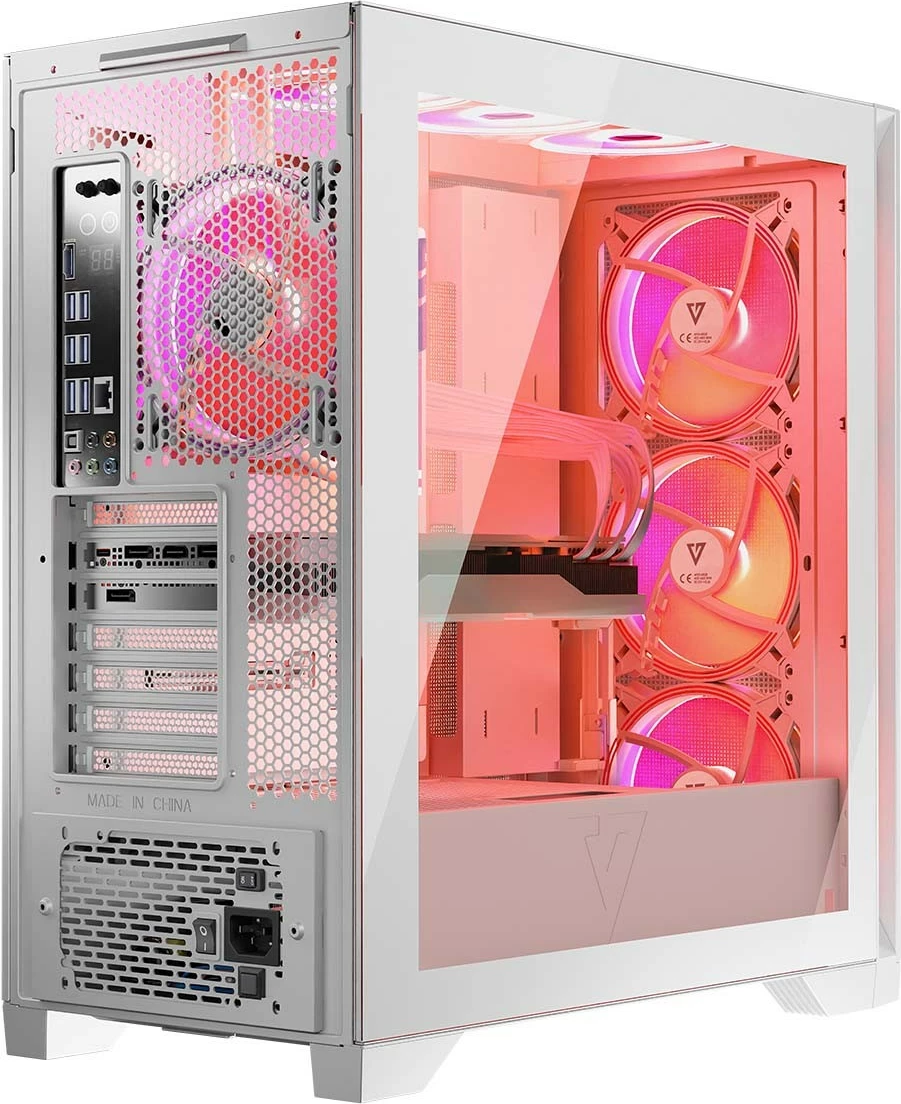 Kasë MODECOM Volcano Expanse S ARGB Midi Tower ATX/µATX/ITX me 4 ventilatorë ARGB, xham i kalitur, e bardhë