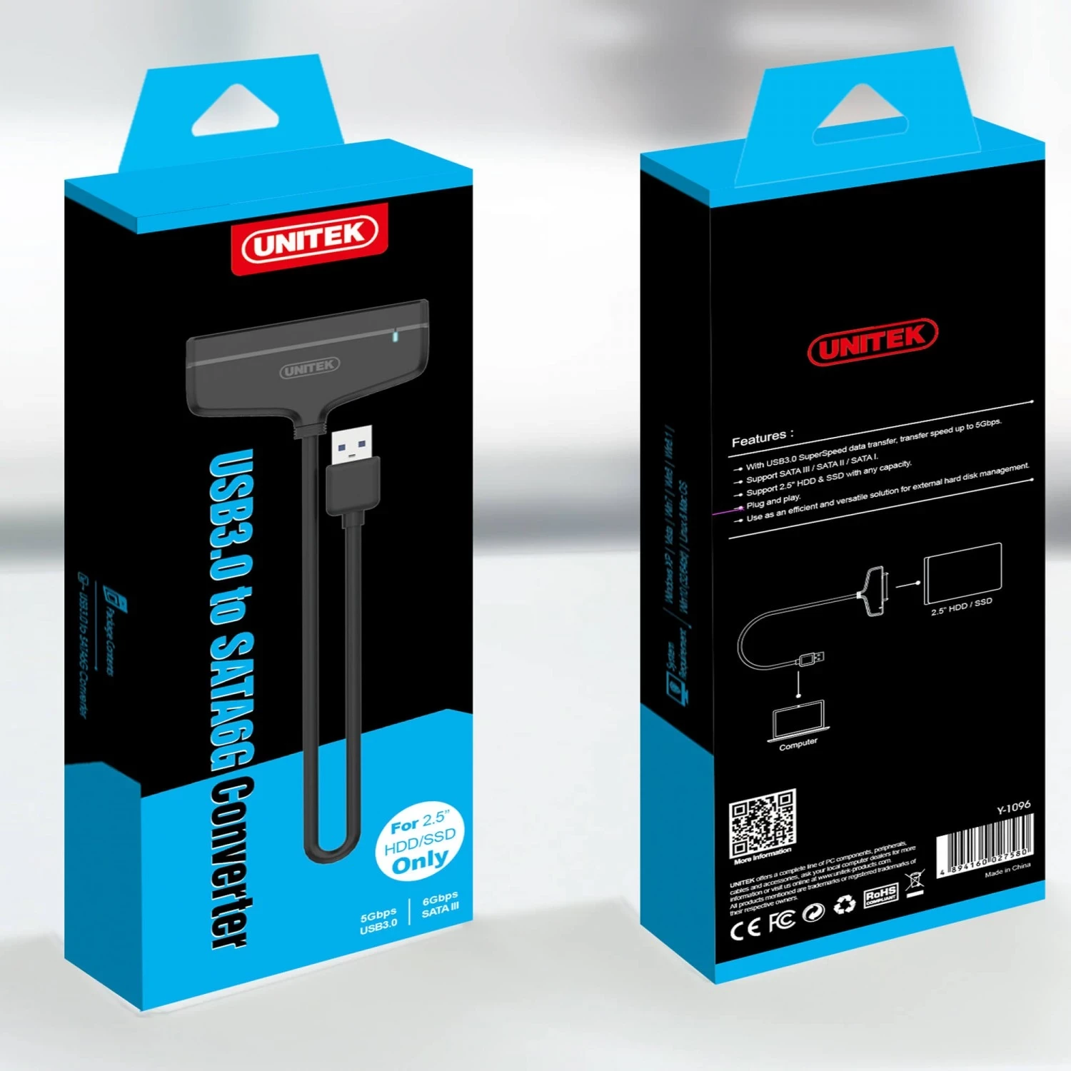 Përshtatës Unitek USB 3.0, SATA 2.5", i zi