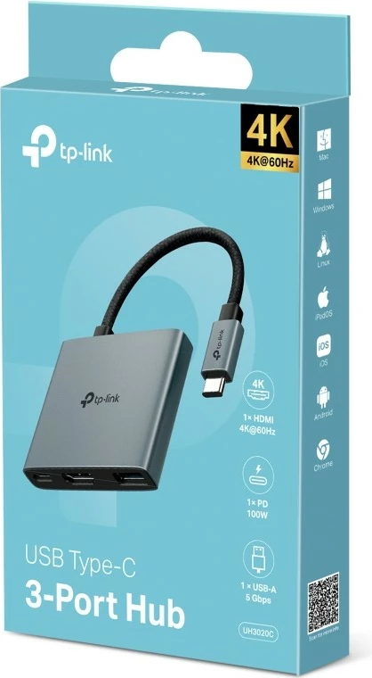 Hub USB-C TP-Link UH3020C, HDMI, USB 3.2 Gen 1, 5000 Mbit/s, Gri
