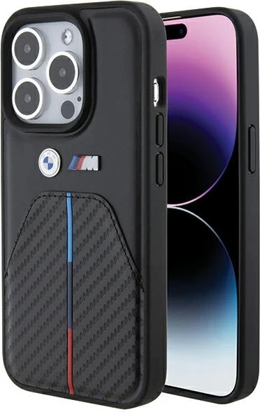 Mbështjellës BMW Stamped Tricolor Stripe për iPhone 15 Pro, i zi