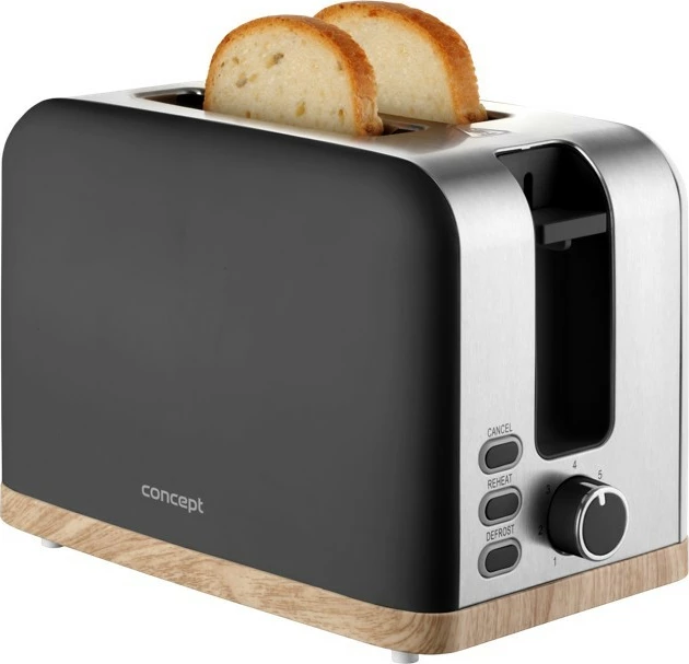 Toster Concept TE2016 930 W 2 slote 7 nivele thekje i zi/inox me detaje dru