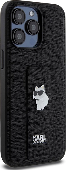 Mbështjellës Karl Lagerfeld Gripstand Saffiano Choupette Pins për iPhone 13 Pro/13, e zezë