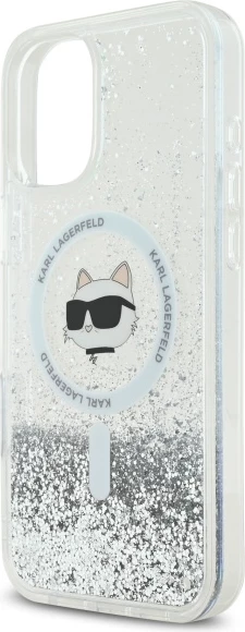 Mbështjellës Karl Lagerfeld Liquid Glitter Choupette Head MagSafe për iPhone 16, Transparent