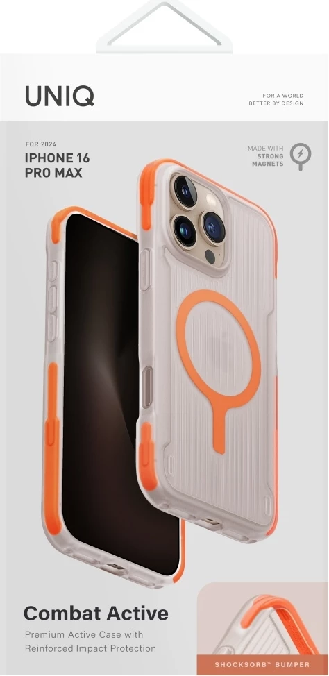 Mbështjellës UNIQ Combat Active Magclick Charging për iPhone 16 Pro Max, Portokalli
