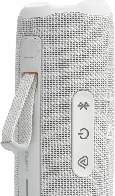 Altoparlant portativ Bluetooth JBL Flip 7 (JBLFLIP7WHT), 35W RMS, IP68, deri 16 orë, bardhë, me rrip dore + karabiner