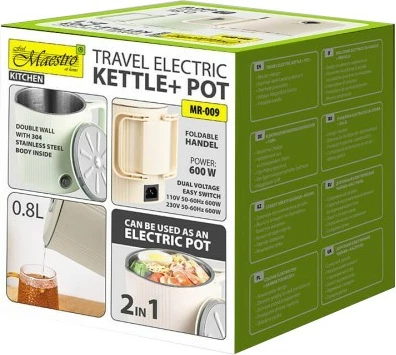 Çajnik elektrik / tenxhere kampingu, Feel-Maestro MR-009, 0.8L 600W, 110/230V, bezhë